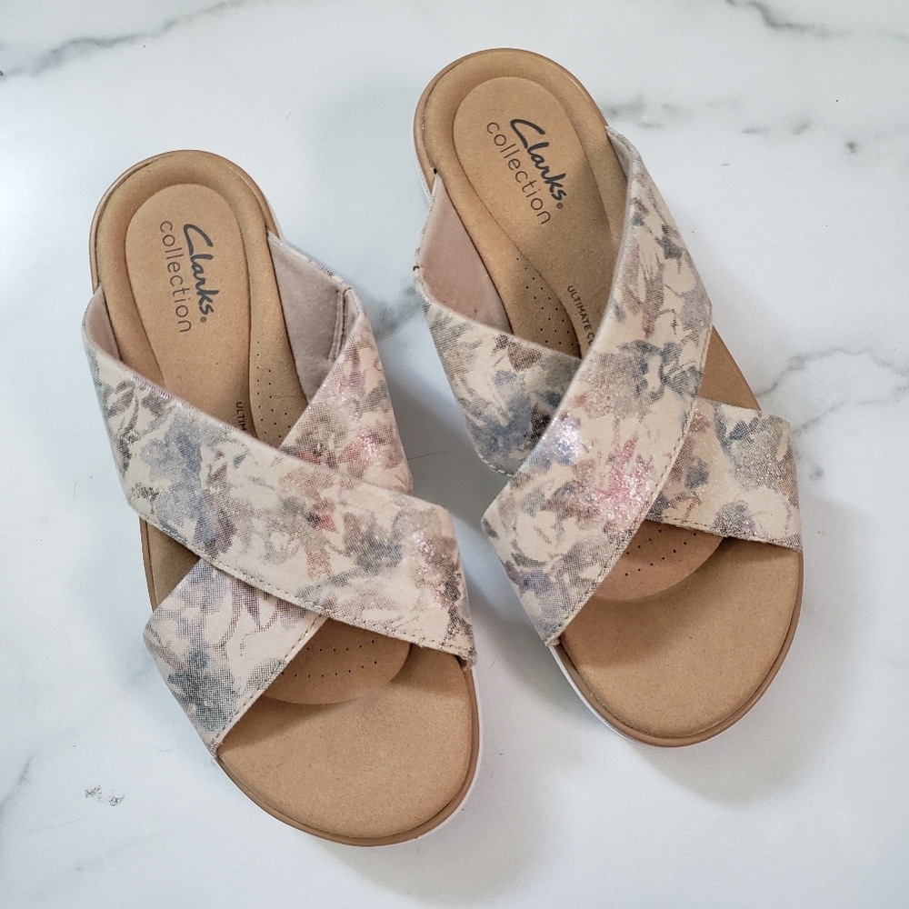 Clarks Collection Wedge Slide Sandals Jillian Gem-Sand Size 6.5 Wide A394305 - Picture 6 of 8